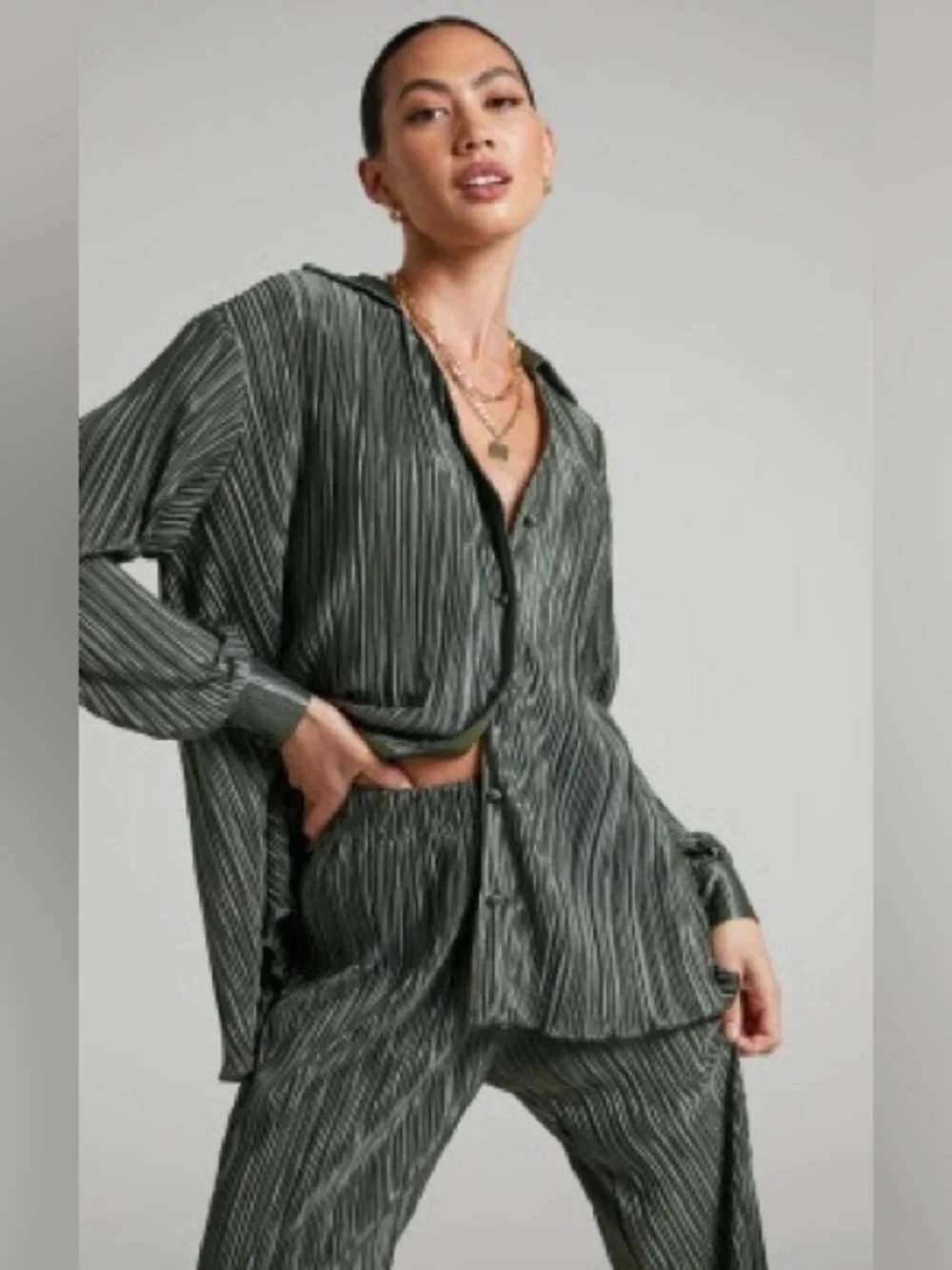 Showpo Olive Green Stripe Wide matching SET